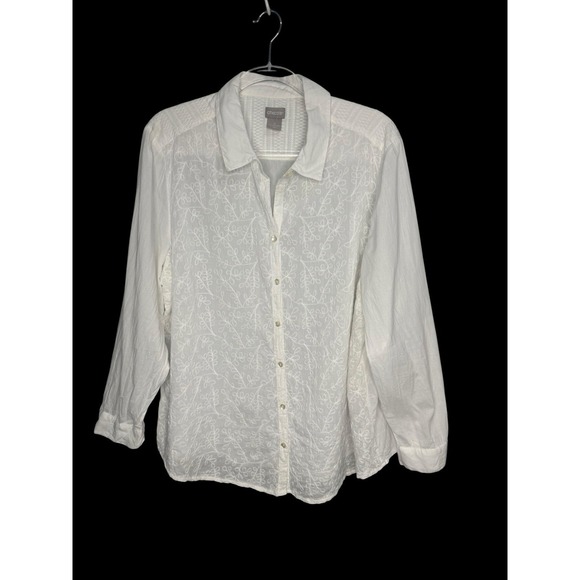 Chico's Tops - Chico's Size 3 US XL Blouse White Embroidered 100% Cotton Summer Shirt Button Up
